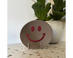Bordeaux-rode Smiley Spiegel - 20cm - Rond - Perfect voor Kinderkamer, Woonkamer, Hal, Badkamer of Slaapkamer, Kraamcadeau - Vrolijkste cadeau van 2025!