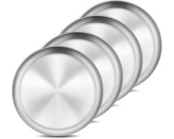 Borden – 4 stuks - Dienblad - Herbruikbare - Bord van roestvrij staal - Bord voor fruitcakebotten - Barbecuebord - Geschikt voor picknicks, wandelen, koken en feestjes - 20 cm Rond Servies - Zilver