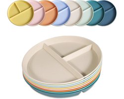 Borden met vakjes voor volwassenen - 8 stuks - Valbestendig en duurzaam - Draagbare borden met vakjes - 23 cm (9 inch) plastic voedselverdelers - Lichtgewicht en draagbaar - Herbruikbaar