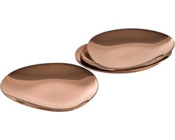 Borden PEBBLES set van 4 - roestvrij staal PVD-gecoat - 9 x 9 cm - hoogte 1 cm - koperen look