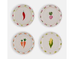 Borden Vegetables - And Nook - set van 4 verschillende groenteprints - 22 cm - keramiek
