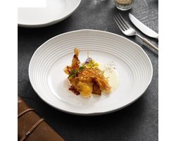 Borden Zuiver wit keramiek horizontaal patroon diep bord restaurant saladebord dessertbord koude schotel plaat creatief servies Keukenplaten(A 10.2 inch)