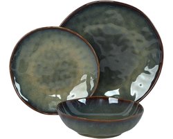 Bordenservies voor 6 personen - 18-delige kleurrijke keramische borden - vaatwasserbestendig - magnetronbestendig - donkergroen bordenset 6 person