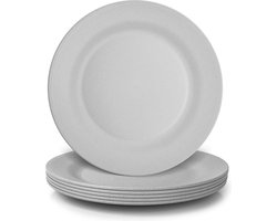 Bordenset, 6-delig, 28 cm groot, onbreekbaar, plastic eetborden, herbruikbaar, campingborden, licht, kunststof, BPA-vrij, magnetronbestendig, vaatwasmachinebestendig, grijs