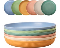 Bordenset van 6 stuks - Onbreekbare dinerbordenset - Diepe picknickbordenset van kunststof - Campingborden van 22,5 cm/9 inch - Voor salades, pasta, feestjes en thuis - Magnetron- en vaatwasserbestendig