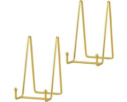Bordenstandaard - 2 stuks - 6 Inch - Bordenrek - Bordenhouder - Borden Display - Standaard - Houder - Steun - Rek - Metaal - Hanger - Geschikt voor Sierborden/Kookboek/Boeken/Fotolijsten - Goud