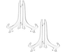 Bordenstandaard - 2 Stuks - Bordenrek - Bordenhouder - Plastic - Borden Display Standaard - Voor Sierborden - Borden en Boeken - Standaard - Houder - Kookboek - Display - 8 inch - Transparant