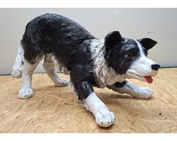 Border Collie Hond Beeld Zwart Wit - 30cm hoog - polyresin - polystone - Decoratie - Woonaccessoires - Beeld