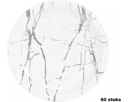 Bordjes set van 60 stuks - Marmer Look Zilver - ø18 cm - Wegwerp