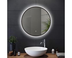 BORELLI - Ronde Badkamerspiegel Zayn met Led 60 cm - Zwarte omlijsting - Dimbaar - 3 LED standen - Condensvrij vlak - Duurzame kwaliteit - Eenvoudige installatie - Anti corrosie coating