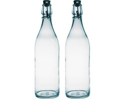 Bormioli Rocco beugelfles/weckfles - 2x - transparant - glas - 1 liter - Waterflessen/Karaffen