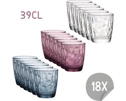 Bormioli Rocco Diamond Waterglazenset - 39 cl - 18 stuks - Blauw - Transparant - Paars - Drinkglazen - Voordeelpakket