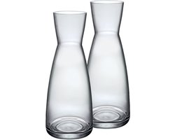 Bormioli Rocco Drank/water karaf of kleine vaas - 2x stuks - glas - transparant - D10 cm x H25 cm - 1000 ML - bloemenvaas - voedsel geschikt