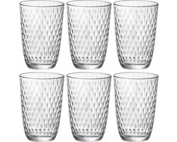 Bormioli Rocco Drinkglazen - 6x stuks - transparant - glas - relief - 390 ml - sap/water/drinkglas