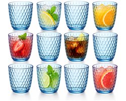 Bormioli Rocco Drinkglazen Drops - waterglazen - blauw transparant - glas - set 12x stuks - 290 ml - gekleurd glas - stapelbaar