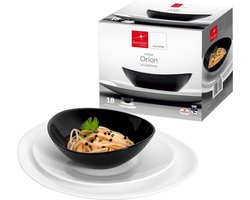 Bormioli Rocco & Florina Orion Bordenset 18-delig – Opaal Glas – Wit/Zwart – Vaatwasser- & Magnetronbestendig – Italiaans Design