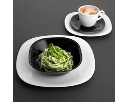 Bormioli Rocco & Florina Velvet 30-delige serviesset van opaal glas wit / zwart - inclusief kopjes en schoteltjes - Italiaans design - geschikt voor in de vaatwasser - hoogwaardige kwaliteit