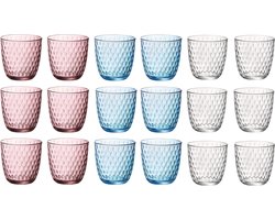 Bormioli Rocco Gekleurde Waterglazen Slot - Glazenset 18 stuks - Ideaal voor water, sap en cocktails - Vaatwasserbestendig en krasvast - Hoogwaardig Italiaans sodaglas - 290 ml per glas - Glaswerk - Kleurmix
