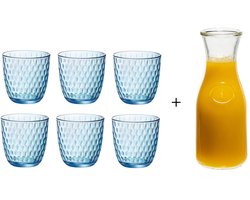 Bormioli Rocco Glazen Slot Blauw 290 ml - 6 Stuks + Cookinglife Karaf 1 Liter