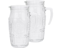 Bormioli Rocco schenkkan/waterkan - 2x stuks - Glas - zonder deksel - 1,8 liter - Sapkannen - waterkannen - schenkkannen