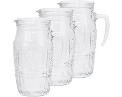 Bormioli Rocco schenkkan/waterkan - 3x stuks - Glas - zonder deksel - 1,8 liter - Sapkannen - waterkannen - schenkkannen