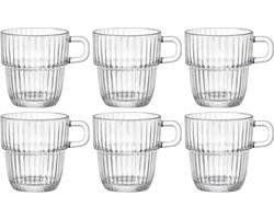 Bormioli Rocco Theeglazen - Koffieglazen met oor - Stapelbaar - Barshine 250 ml - 6 Stuks