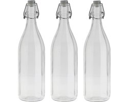 Bormioli rocco waterfles met beugeldop - 3x - helder transparant - 1000 ml - Giara home deco fles - weckflessen
