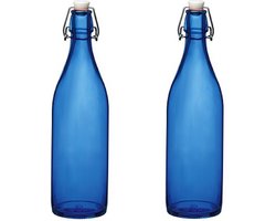 Bormioli rocco waterfles met beugeldop - 4x stuks - blauw transparant - 1000 ml - Giara home deco fles - weckflessen