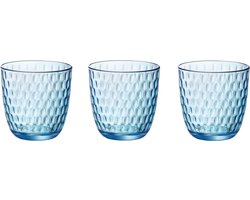 Bormioli Rocco Waterglas/drinkglas - 12x stuks - blauw transparant met relief - 290 ml
