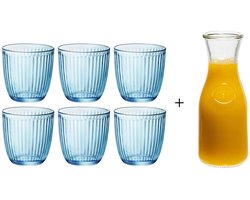 Bormioli Rocco Waterglazen Line Blauw 290 ml - 6 stuks + Cookinglife Karaf 1 Liter