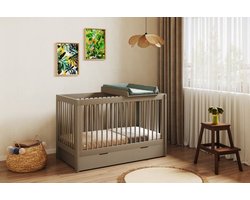 Born Lucky ® Baby Bed / Ledikant Alaska 60 x 120 cm - Baby bed en Commode in één - (0 - 3 jaar) - Verstelbare bedbodem in 3 hoogtes - Biscotti