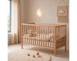 Born Lucky ® Baby Bed / Ledikant Mees 60x120 cm Met Verstelbare Bodem & Massief Hout - Eiken