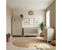 Born Lucky Hearts Babykamer 3 Delig Compleet – Baby bed 70x144 cm – Commode – Kast – Beige