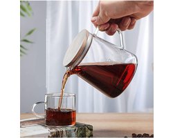 Borosilicaat Glazen Koffiekan met Maatstrepen en Houten Deksel - 500ml