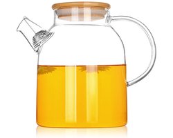 Borosilicaat Glazen Theepot - 1500ml - Bamboe Deksel - Warm en Koud Gebruik