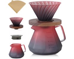 Borosilicaatglas Koffiepot met Deksel, Pour Over Koffiefilterhouder & 40 Koffiefilters - 600 ML - Slow Coffee Maker Kit - V60 Cafetière - Koffiekan - Dripper Koffiemaker - Handmatig Filterkoffie Koffiezetapparaat met Herbruikbaar Koffie Filter Houder