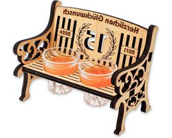 Borrelbank met glazen - Houten bankje - Cadeau geven - Gepersonaliseerde gravure - 16 x 12 cm - Houtkleur
