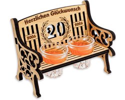 Borrelbank met glazen - Houten bankje - Feestelijke borrel - Gegraveerd ontwerp - 16 x 12 cm - Houtkleur