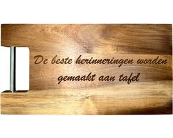 Borrelplank - 30x16cm - Gegraveerd - Kaasplank - Tapasplank - Borrelplank hout - Serveerplank - Hapjesplank - Borrelplank met RVS beugel