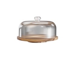 Borrelplank Tapasplank Taartplateau Serveerplank in 1 - Kaasplank Taartstolp Kaasstolp Draaiplateau Taart Hout met Voet en Stolp - Taartschaal Hapjesplank Keuken Rond met Deksel - Draaibaar - Taart