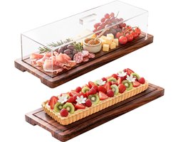 Borrelplank Tapasplank Taartplateau Serveerplank in 1 - Kaasplank Taartstolp Kaasstolp Hout Taartschaal Hapjesplank met Deksel en Stolp - Taart