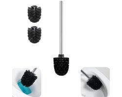Borstelset - Toiletborstel - Vloerborstel - Spleetborstel - Reinigingsborstel - Met vervangbare borstelkop - Badkameraccessoires - Huishoudelijke artikelen - Geschikt voor badkamer, toilet (zwart, 34*7 cm)