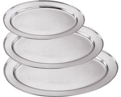 Borvat® | 3-Delige Ronde RVS Dienbladen Set | Rond | Zilver | 30/35/40Cm | Set Van 3 Stuks | Metalen Serving Tray Serveer Schaal