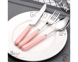 Borvat® - bestekset van roestvrij staal met koffer 3-delig - Roze