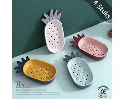 Borvat® - Doucheplank zeepdoos - kunststof - opslag - ananasvorm - draineerbaar - 4 kleuren - 4 Stuks