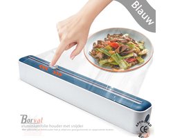 Borvat® - Handige Vershoudfolie - aluminiumfolie houder met snijder - Keuken tool - Kunststof - 37 x 7 cm - Blauw-Wit
