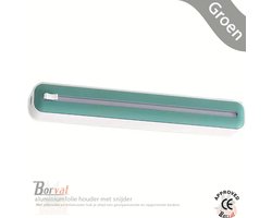 Borvat® - Handige Vershoudfolie - aluminiumfolie houder met snijder - Keuken tool - Kunststof - 37 x 7 cm - Groen - Wit