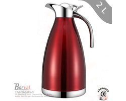 Borvat® - Koffie Pot - Isolatie - Dubbele Muur - Roestvrij Staal - Water - Karaf -Thermische - Thermos - Flessen – rood/zilver - 2L