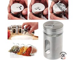 Borvat® - Kruidenstrooier Draaidop - Zout - Suiker - Kruiden - Specerijen - Peper - Kruidenpot - Kruidenpotje - Kruidenstrooiers - RVS - Set met 2 Stuks