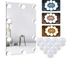 Borvat® | LED Vanity Mirror Lights, Hollywood-stijl verlichte kit met USB-netsnoer, Stick-on make-up spiegellicht, met 10 dimbare lampen voor kaptafel 3 kleuren 10 niveaus helderheid (spiegel niet inbegrepen)